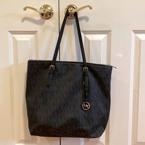 Michael Kors black leather tote bag